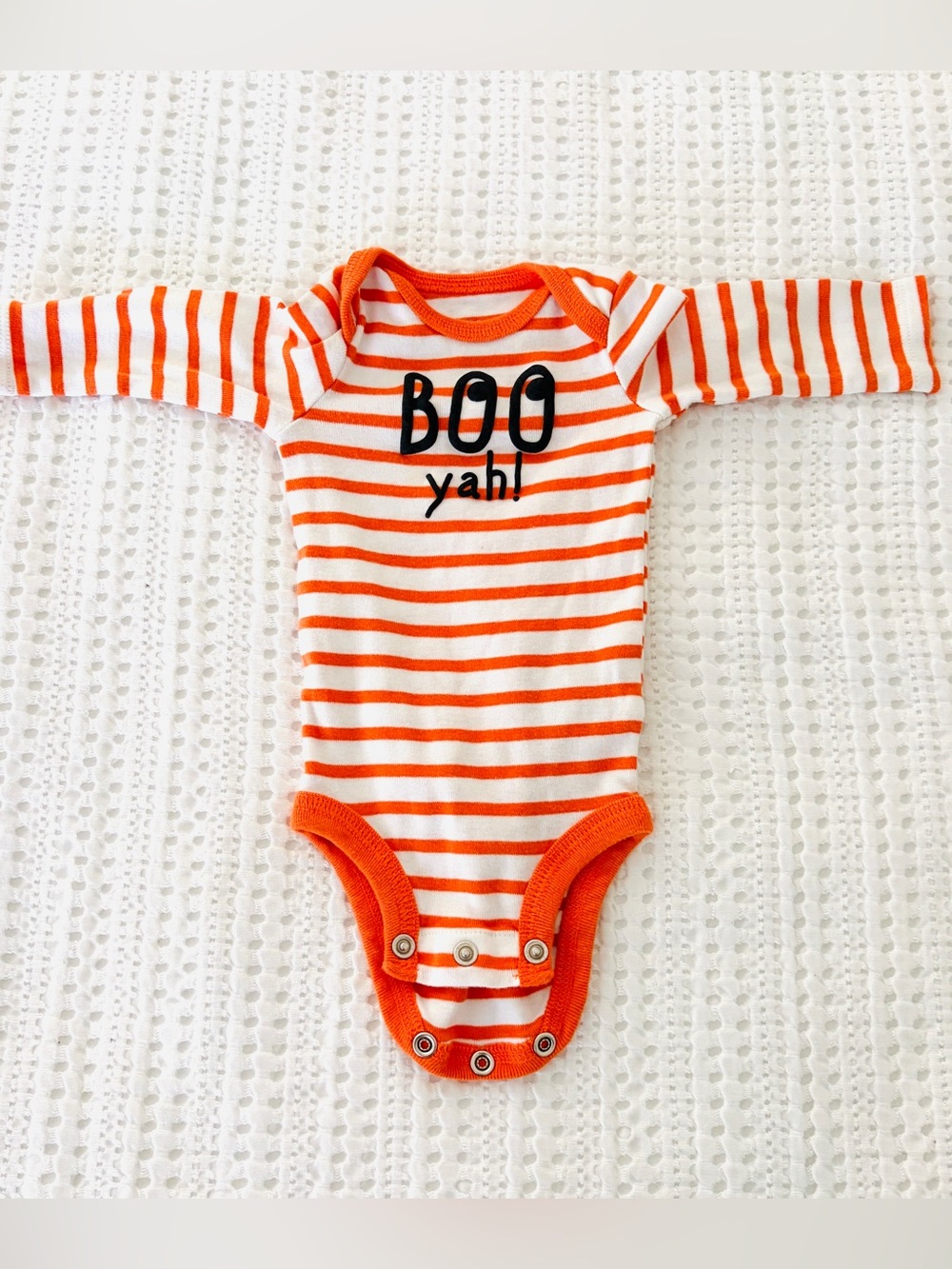 NWOT Halloween Orange & White Striped 'BOO yah!' NB Onesie, Just One You